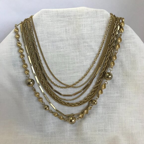 Vintage 1960s Gold Tone Multilayer Necklace - Picture 3 of 7